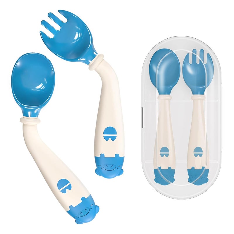Deejoy Toddler Utensils, Self-feeding Flatware Set withTravel Case, Baby Spoons and Forks with Silicone Bendable Handle, Easy Grip Heat-Resistant, Ideal for Kids, Stage 2 (Blue) - Image 1
